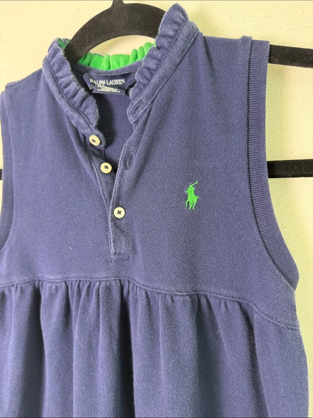 Ralph Lauren Navy Sleeveless Polo Dress with White Stripes and Green Pony